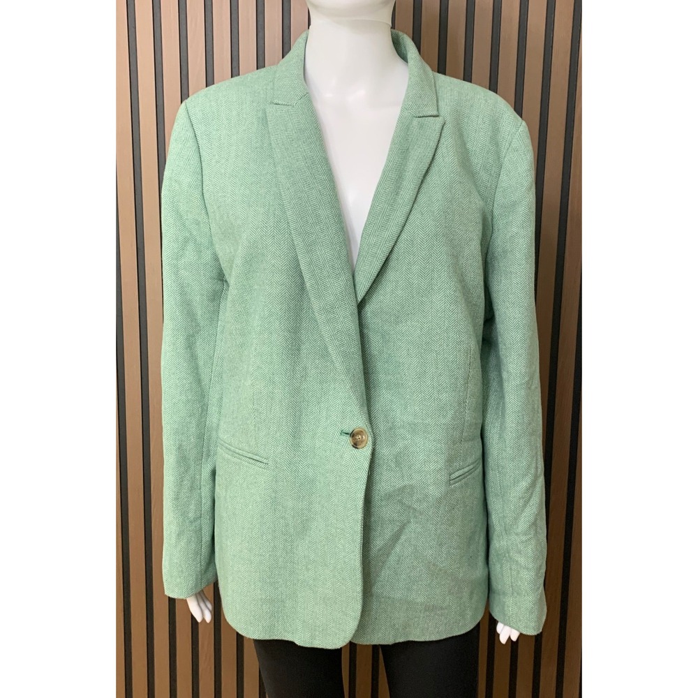 J.Crew Women's 20 Wool Herringbone Blazer Sage Green Single Button Jacket